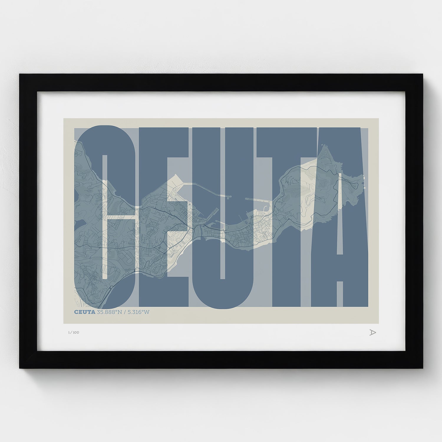 Lámina tipográfica de Ceuta – diseño Extra Comprimida, marco negro