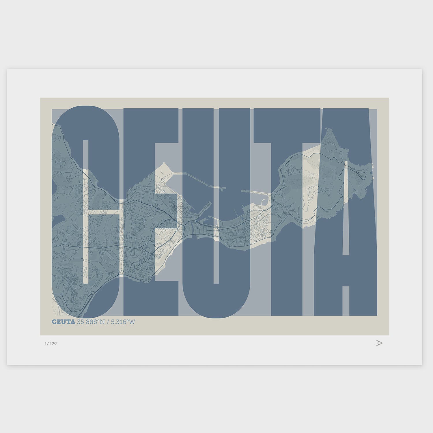 Lámina tipográfica de Ceuta – diseño Extra Comprimida, sin marco sobre papel
