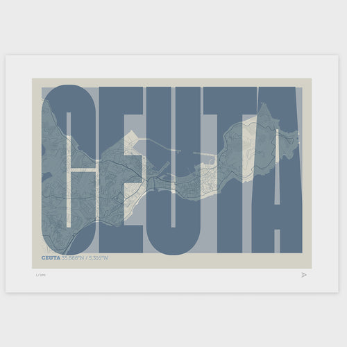 Lámina tipográfica de Ceuta – diseño Extra Comprimida, sin marco sobre papel