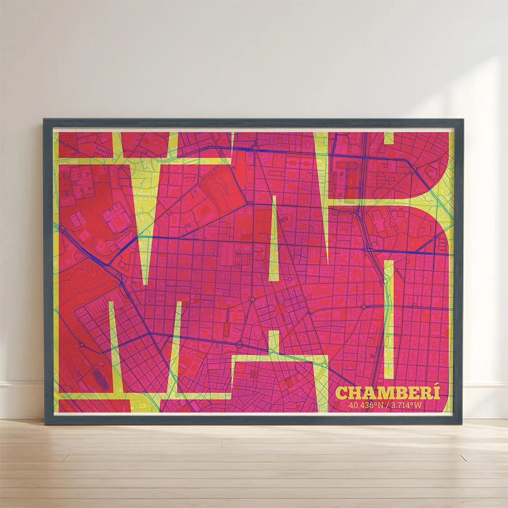 Artistic poster of Chamberi, Madrid with geometric typography - Custom decoration