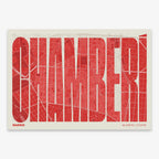 Decorative map of Madrid and letters of its name in a giclée print designed in red and an off-white background