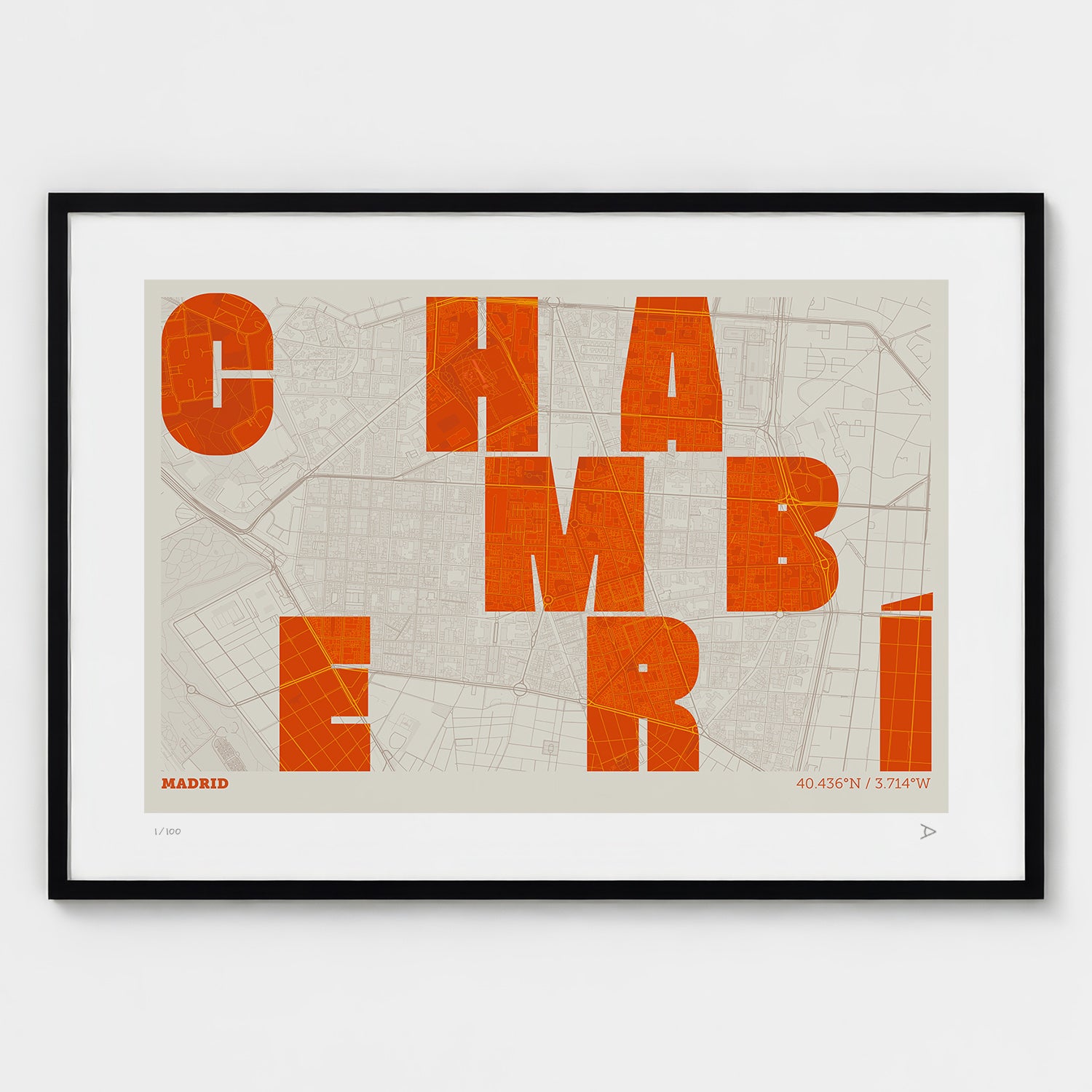 Lámina tipográfica de Chamberí – diseño Revoltosa, marco negro