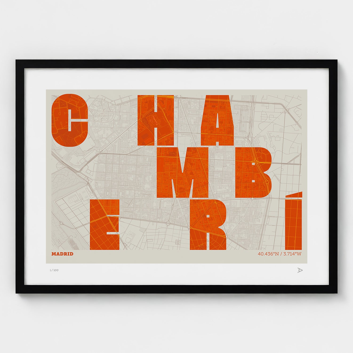 Lámina tipográfica de Chamberí – diseño Revoltosa, marco negro