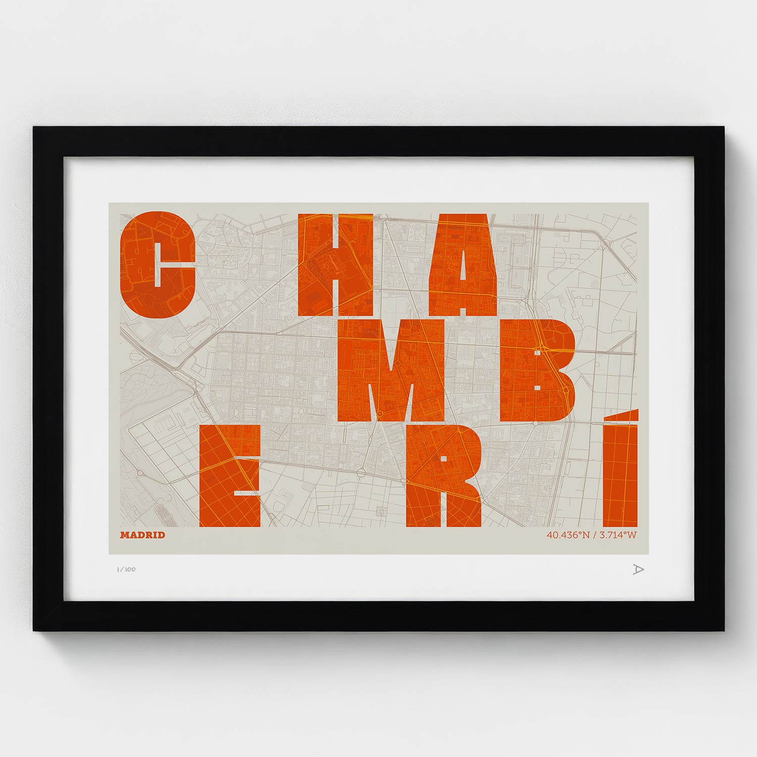 Lámina tipográfica de Chamberí – diseño Revoltosa, marco negro