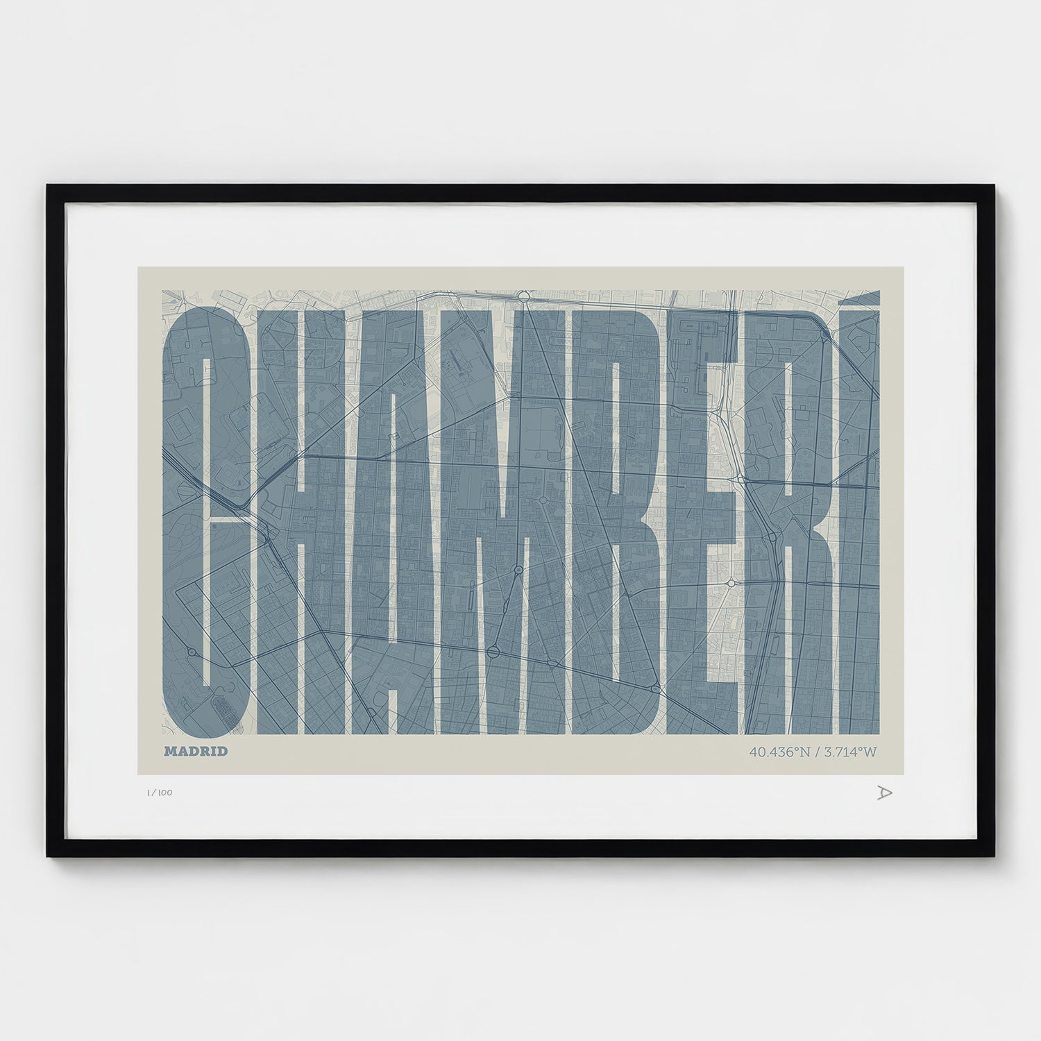 Lámina tipográfica de Chamberí – diseño Extra Comprimida, marco negro