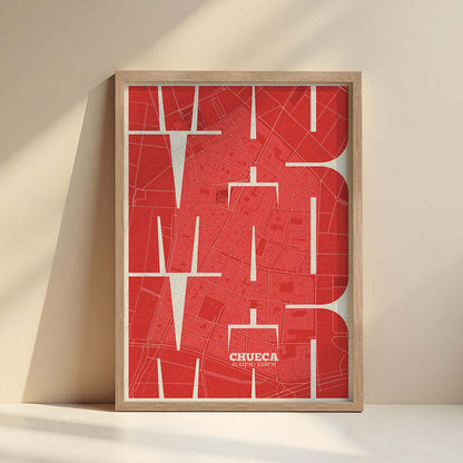 Ilustración de Chueca, Madrid con tipografía geométrica – "Las Letras Inseparables"