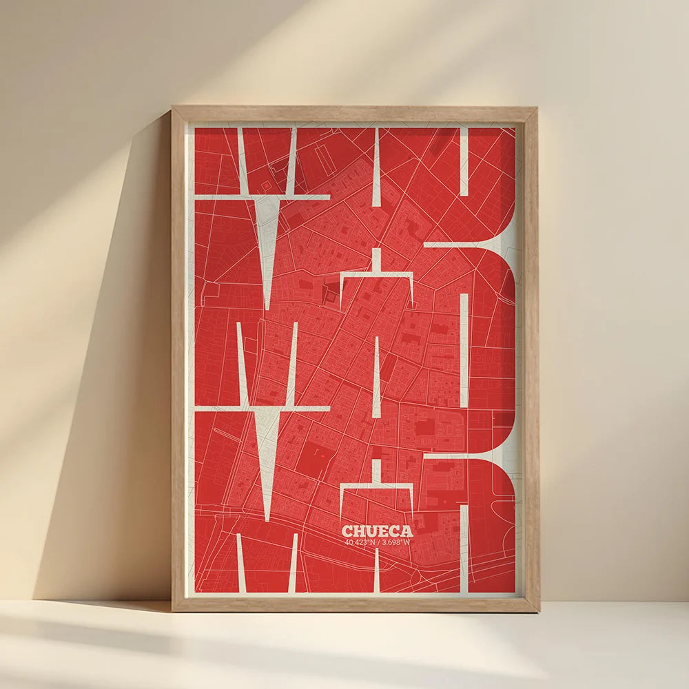 Artistic poster of Chueca, Madrid with geometric typography - Custom decoration