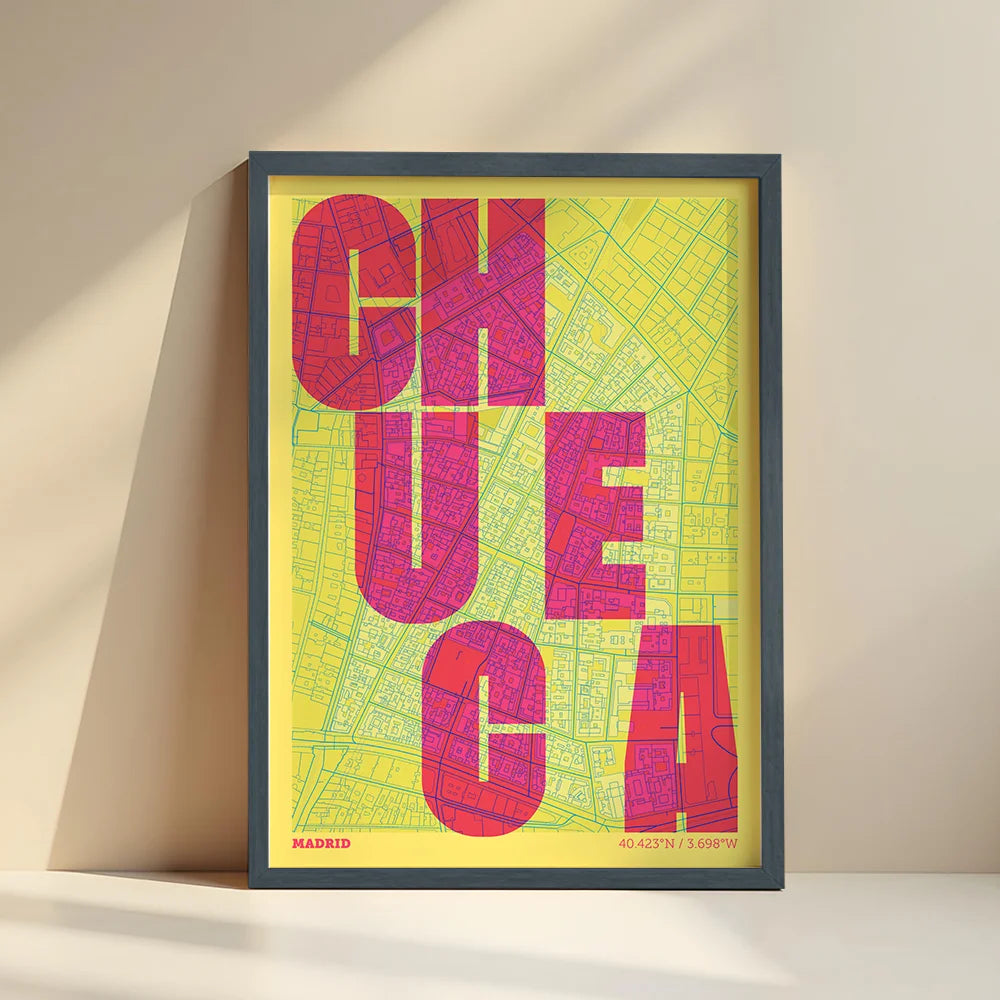 Creative print of Chueca, Madrid – Graphic design and typography on a map