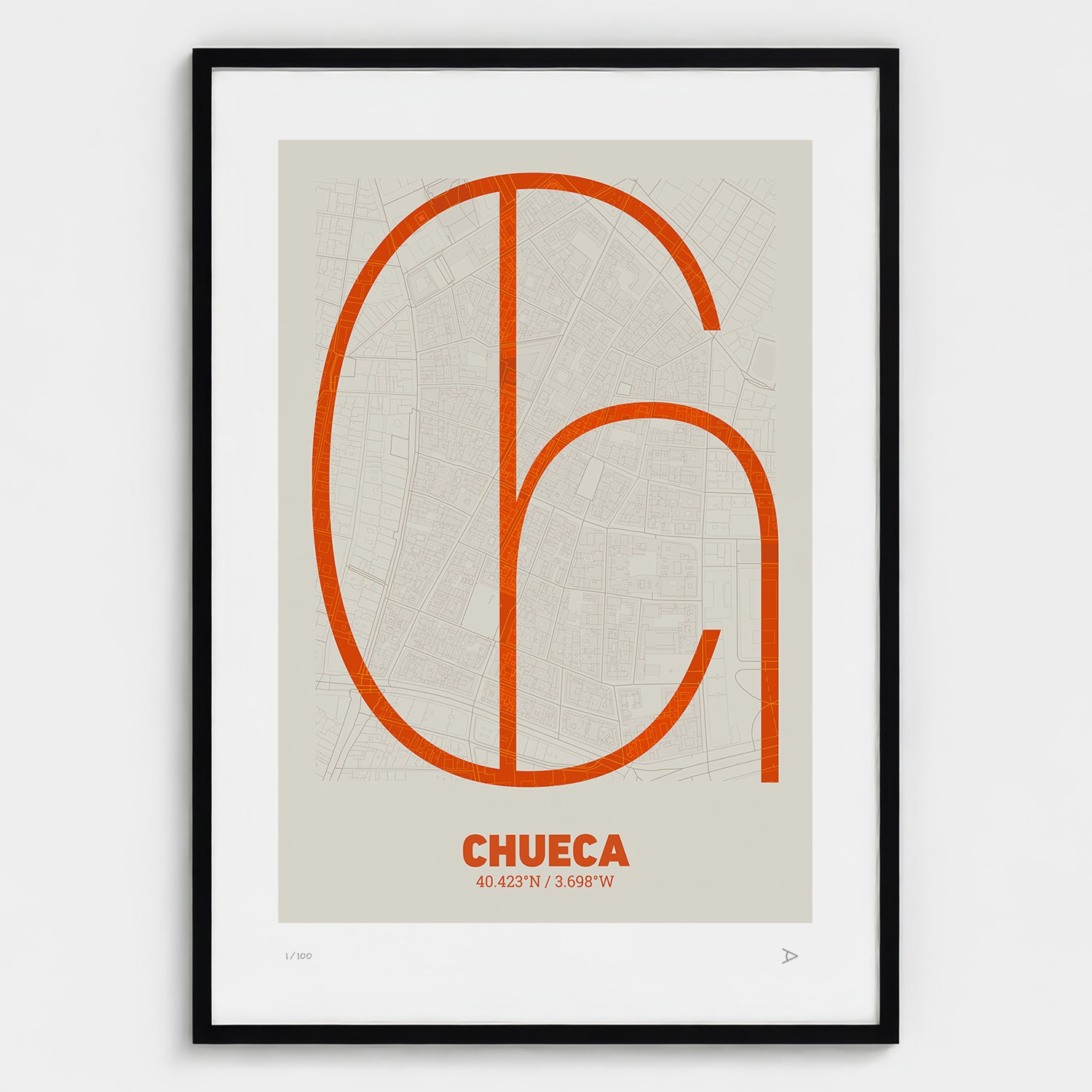 Lámina tipográfica de Chueca – diseño Ultrafina, marco negro
