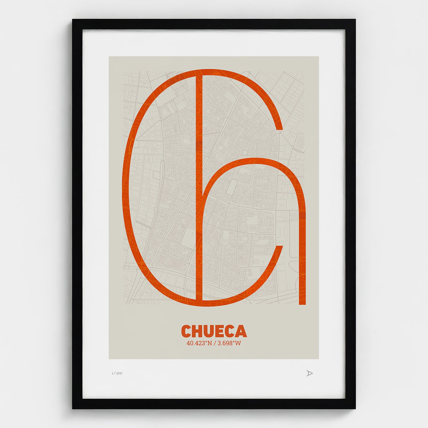 Lámina tipográfica de Chueca – diseño Ultrafina, marco negro