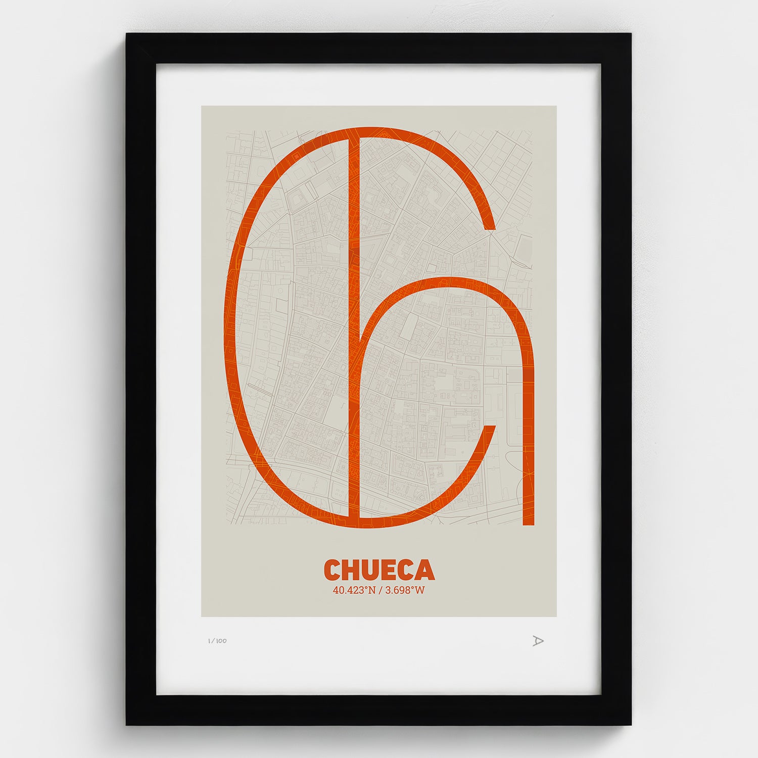 Lámina tipográfica de Chueca – diseño Ultrafina, marco negro