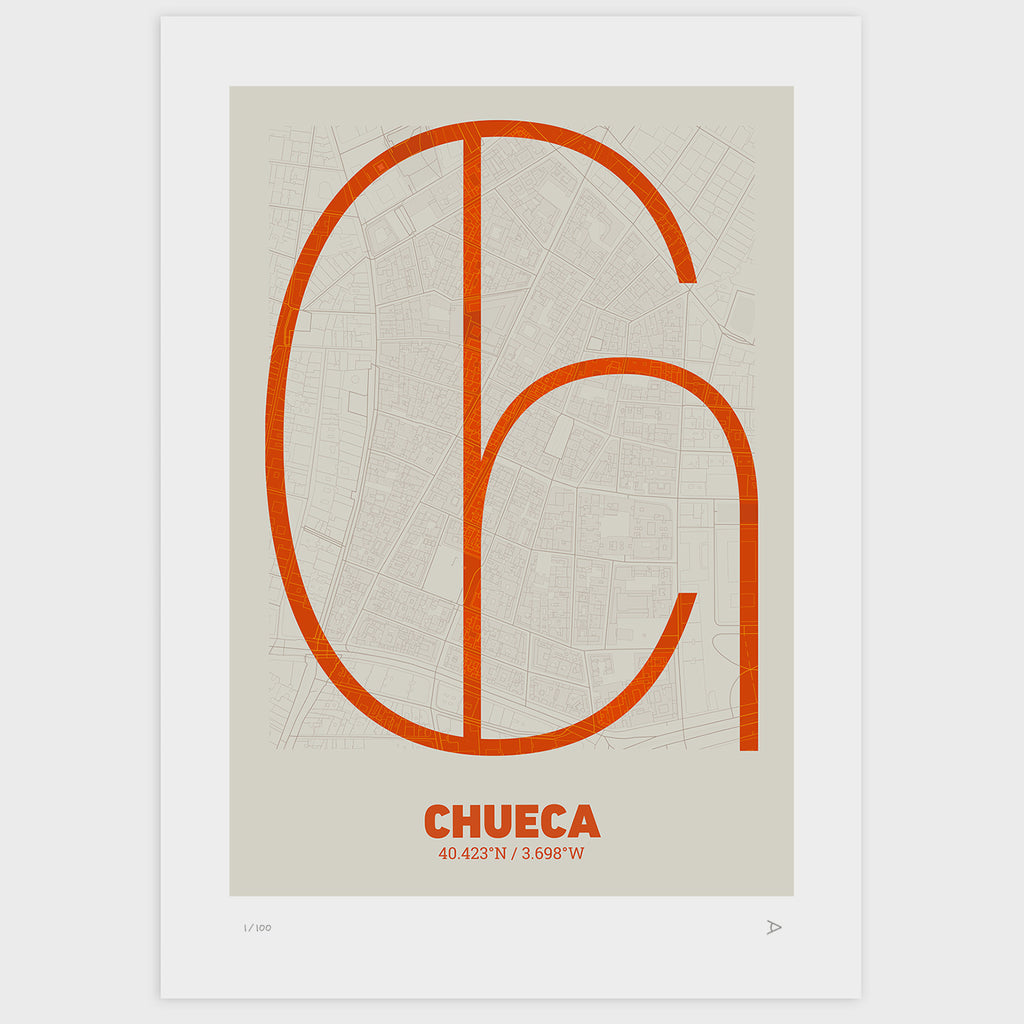Lámina tipográfica de Chueca – diseño Ultrafina, sin marco sobre papel