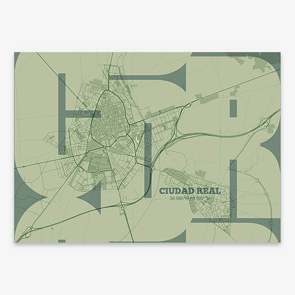 Poster of  composed with letters from its abbreviation or its airport IATA code printed on two green tones