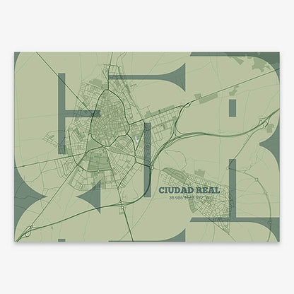 Poster of  composed with letters from its abbreviation or its airport IATA code printed on two green tones