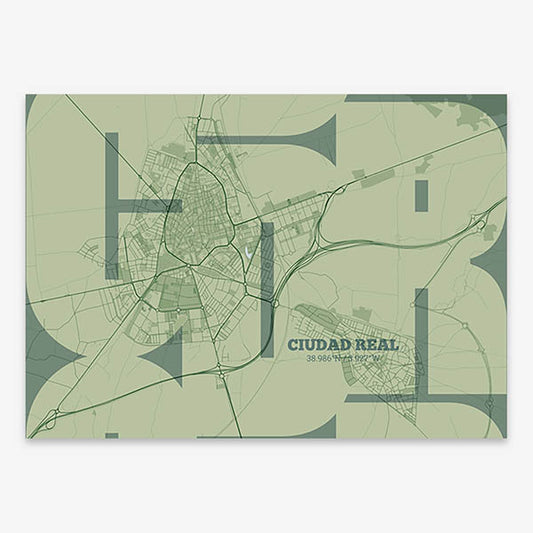 Poster of  composed with letters from its abbreviation or its airport IATA code printed on two green tones