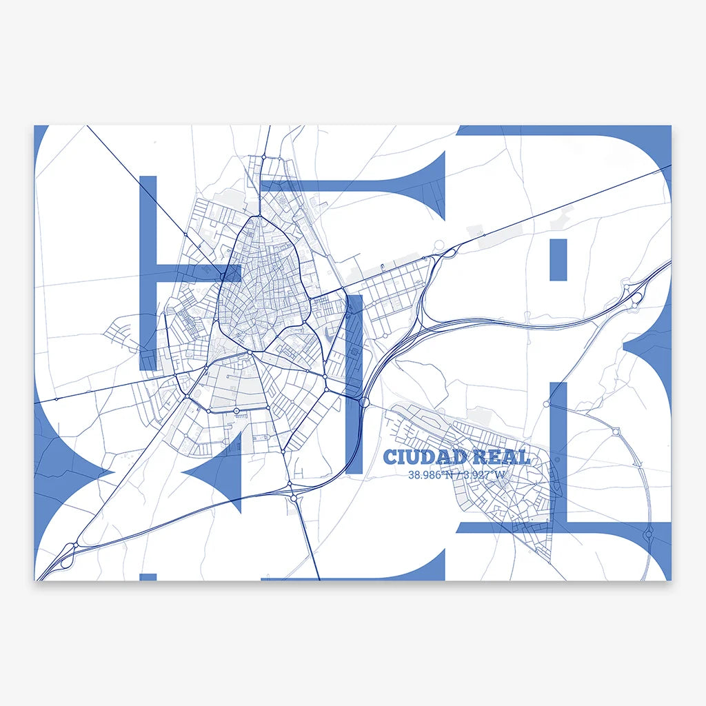 Poster of  composed with letters from its abbreviation or its airport IATA code printed on navy blue and white