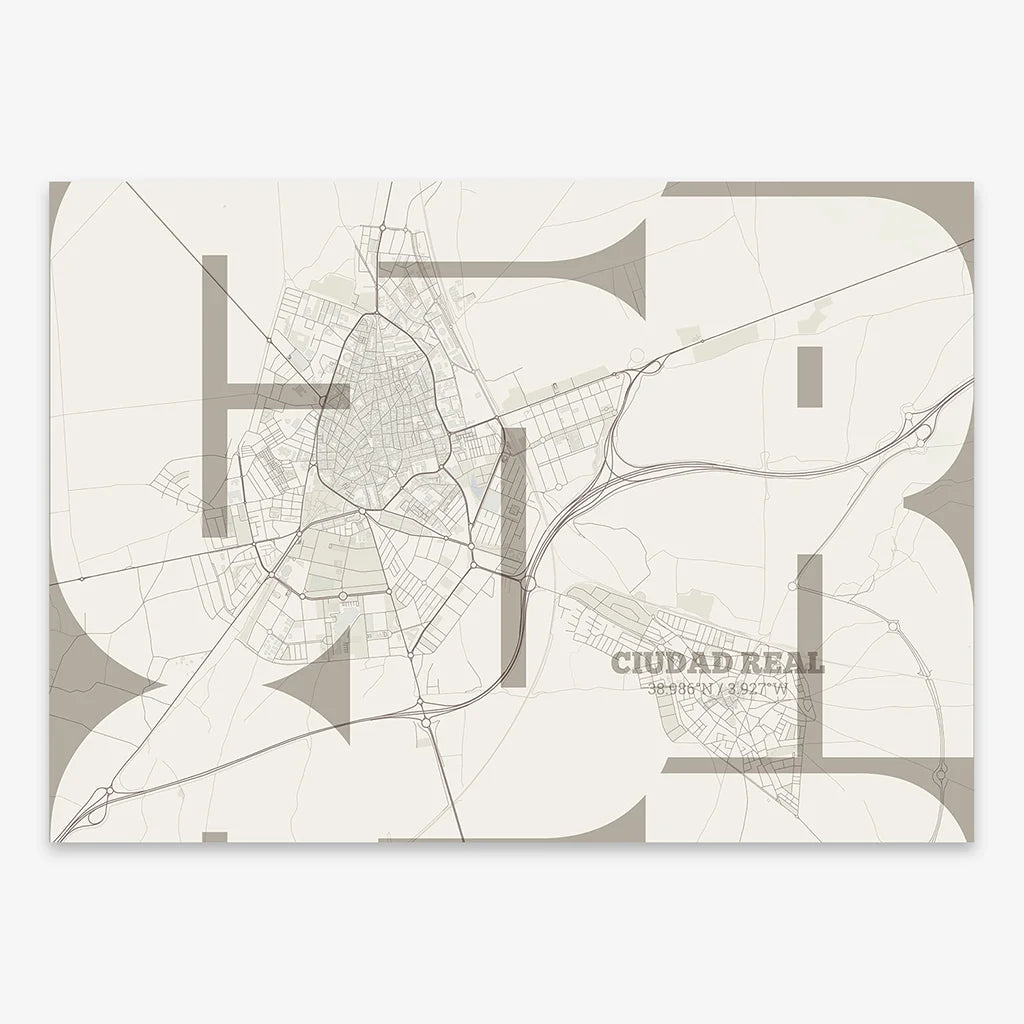 Poster of  composed with letters from its abbreviation or its airport IATA code printed on light brown and an off-white background