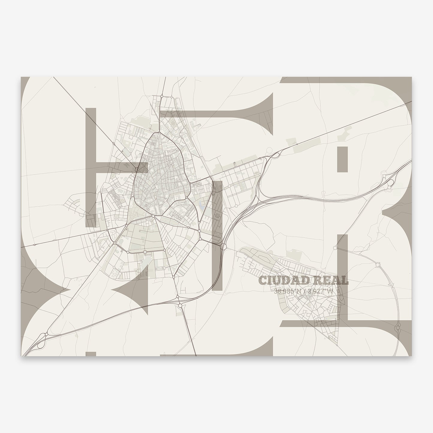 Ciudad Real Map V03 Rustic / Frame / No