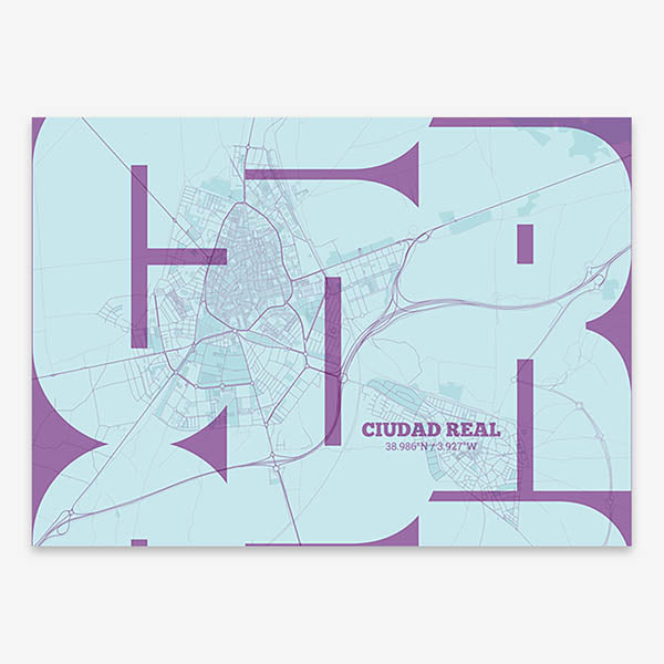 Poster of  composed with letters from its abbreviation or its airport IATA code printed on purple and light blue