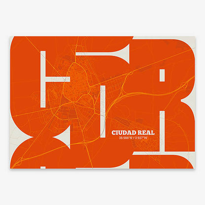 Poster of  composed with letters from its abbreviation or its airport IATA code printed on orange and an off-white background