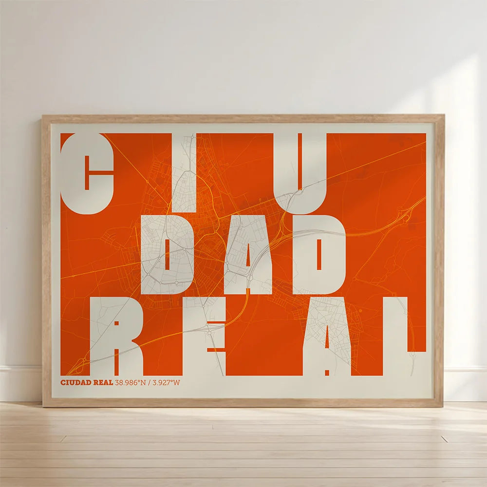 Creative print of Ciudad Real – Graphic design and typography on a map