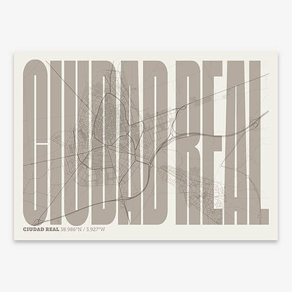 Decorative map of  and letters of its name in a giclée print designed in light brown and an off-white background