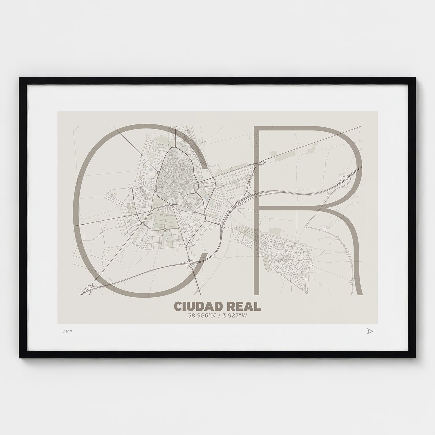 Lámina tipográfica de Ciudad Real – diseño Ultrafina, marco negro