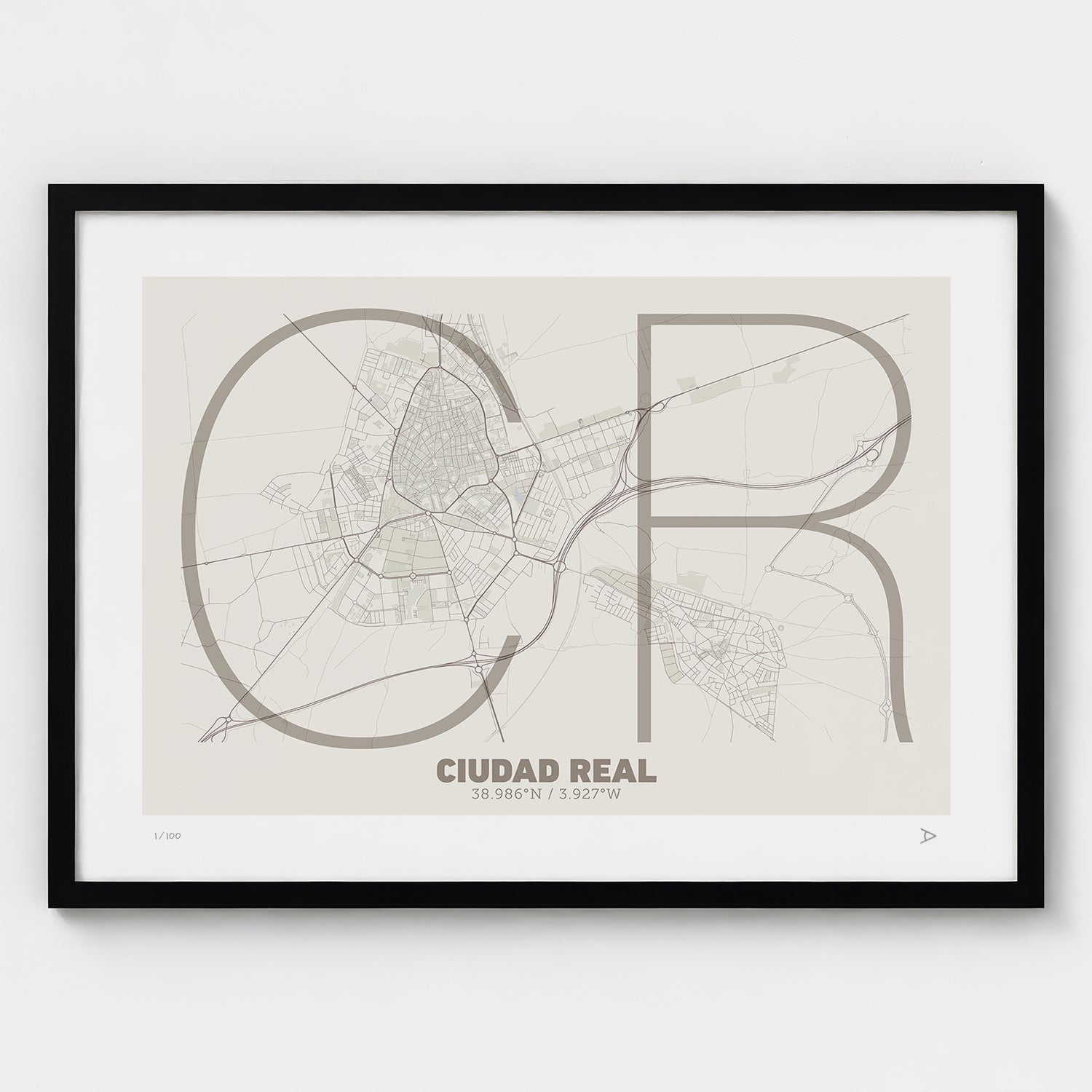 Lámina tipográfica de Ciudad Real – diseño Ultrafina, marco negro