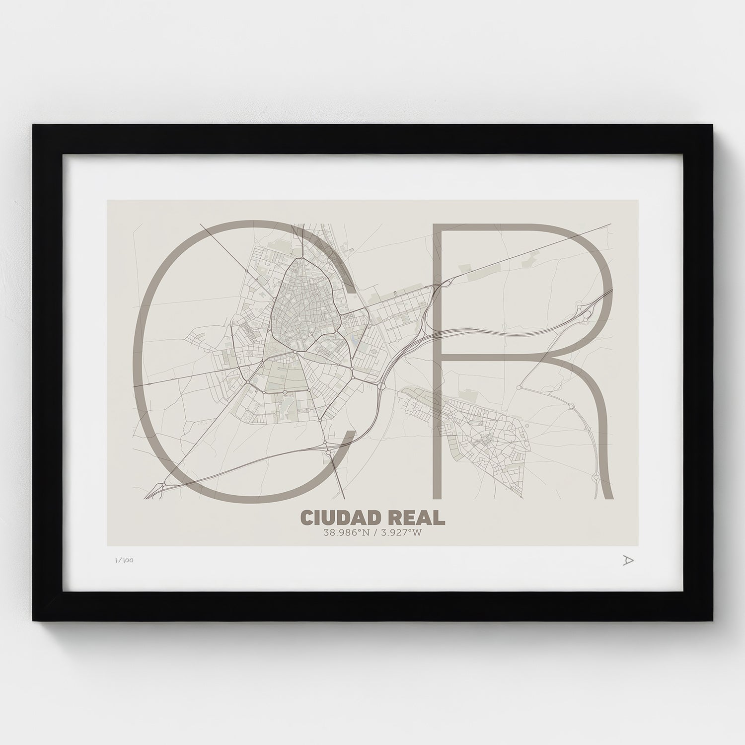 Lámina tipográfica de Ciudad Real – diseño Ultrafina, marco negro