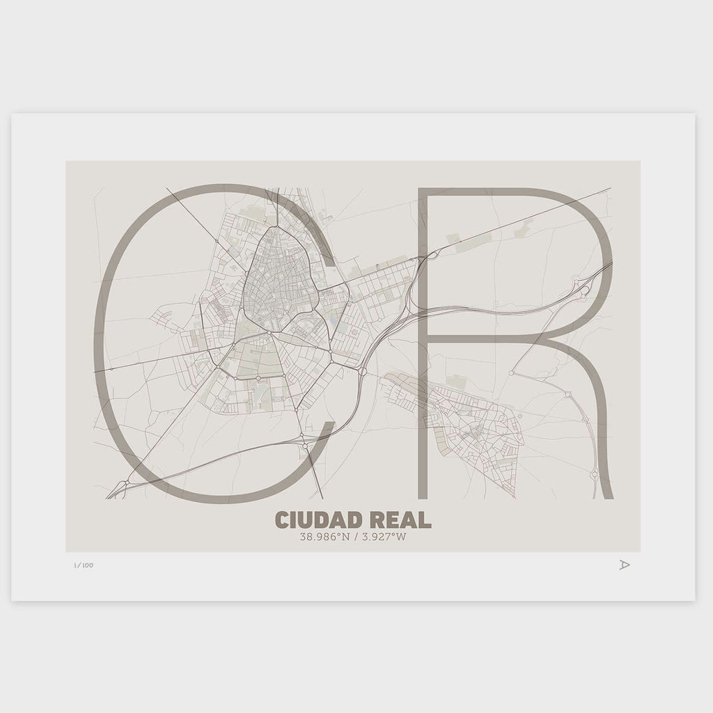 Lámina tipográfica de Ciudad Real – diseño Ultrafina, sin marco sobre papel