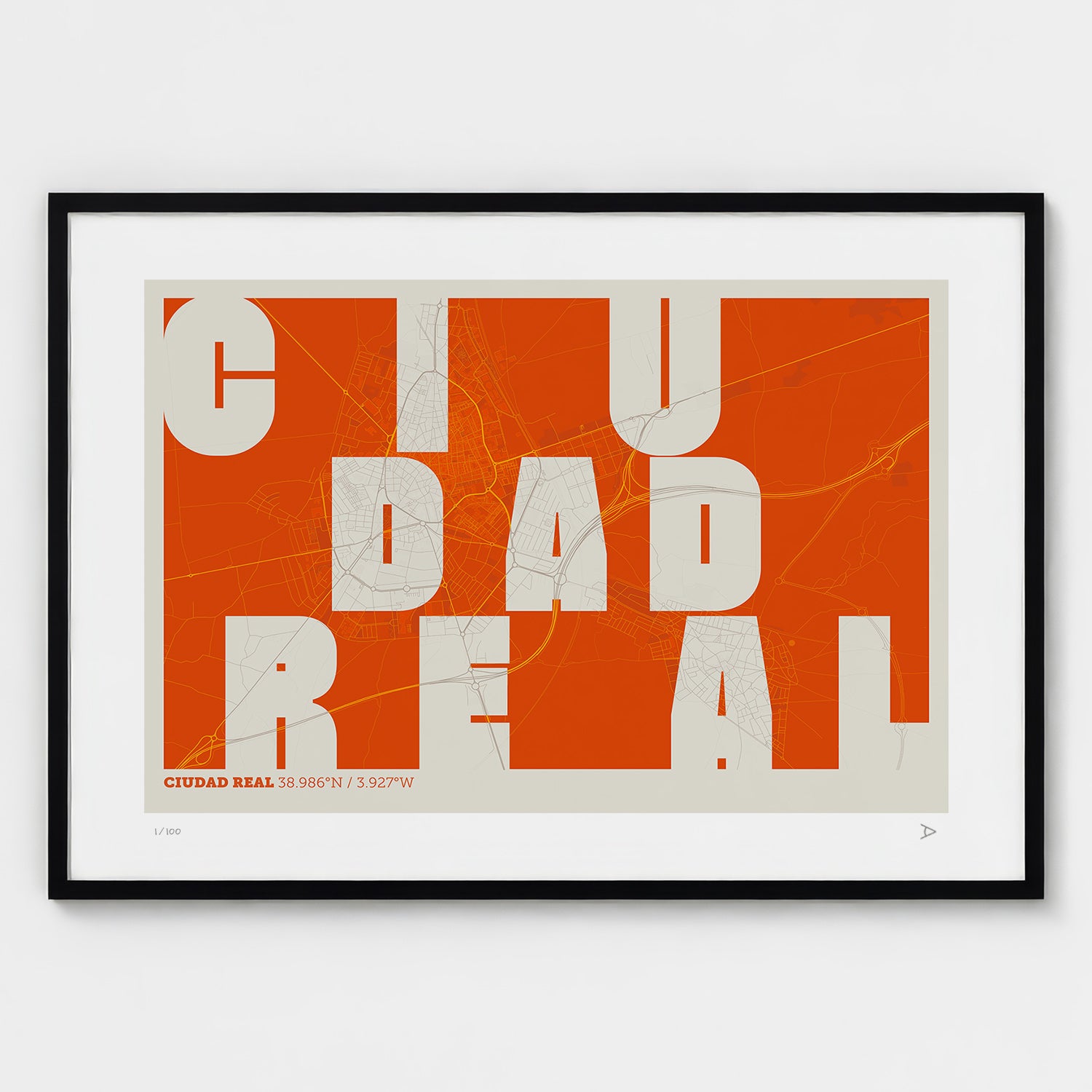 Lámina tipográfica de Ciudad Real – diseño Revoltosa, marco negro
