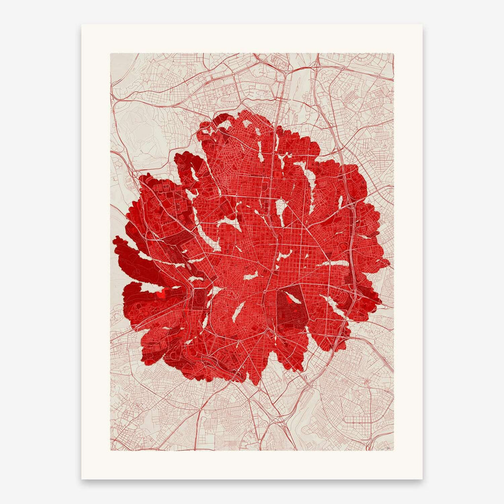 The map of Madrid city map print designed in custom colors