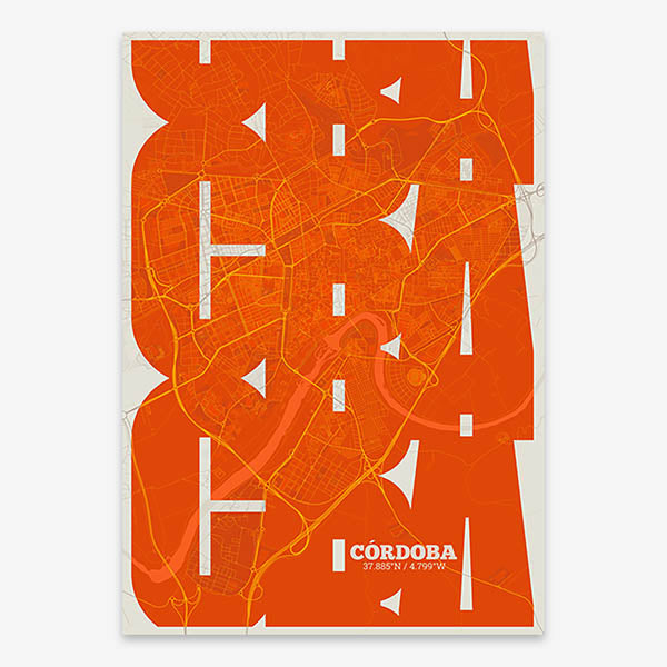 Poster of Cordoba composed with letters from its abbreviation or its airport IATA code printed on orange and an off-white background