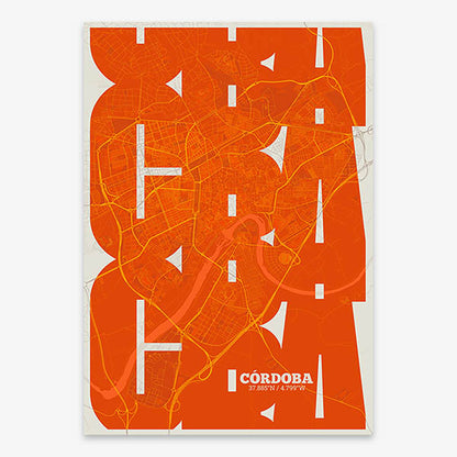 Poster of Cordoba composed with letters from its abbreviation or its airport IATA code printed on orange and an off-white background