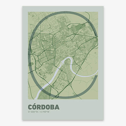 Poster of Cordoba composed with letters in extra light font printed on two green tones