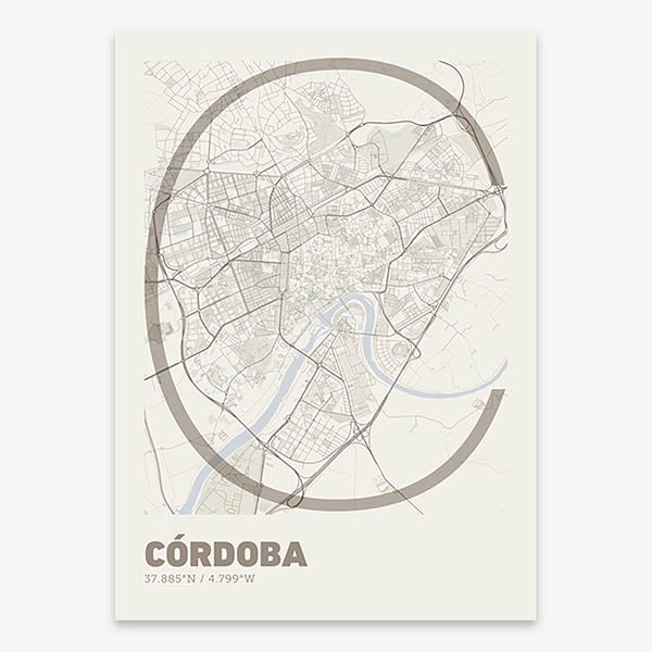 Poster of Cordoba composed with letters in extra light font printed on light brown and an off-white background