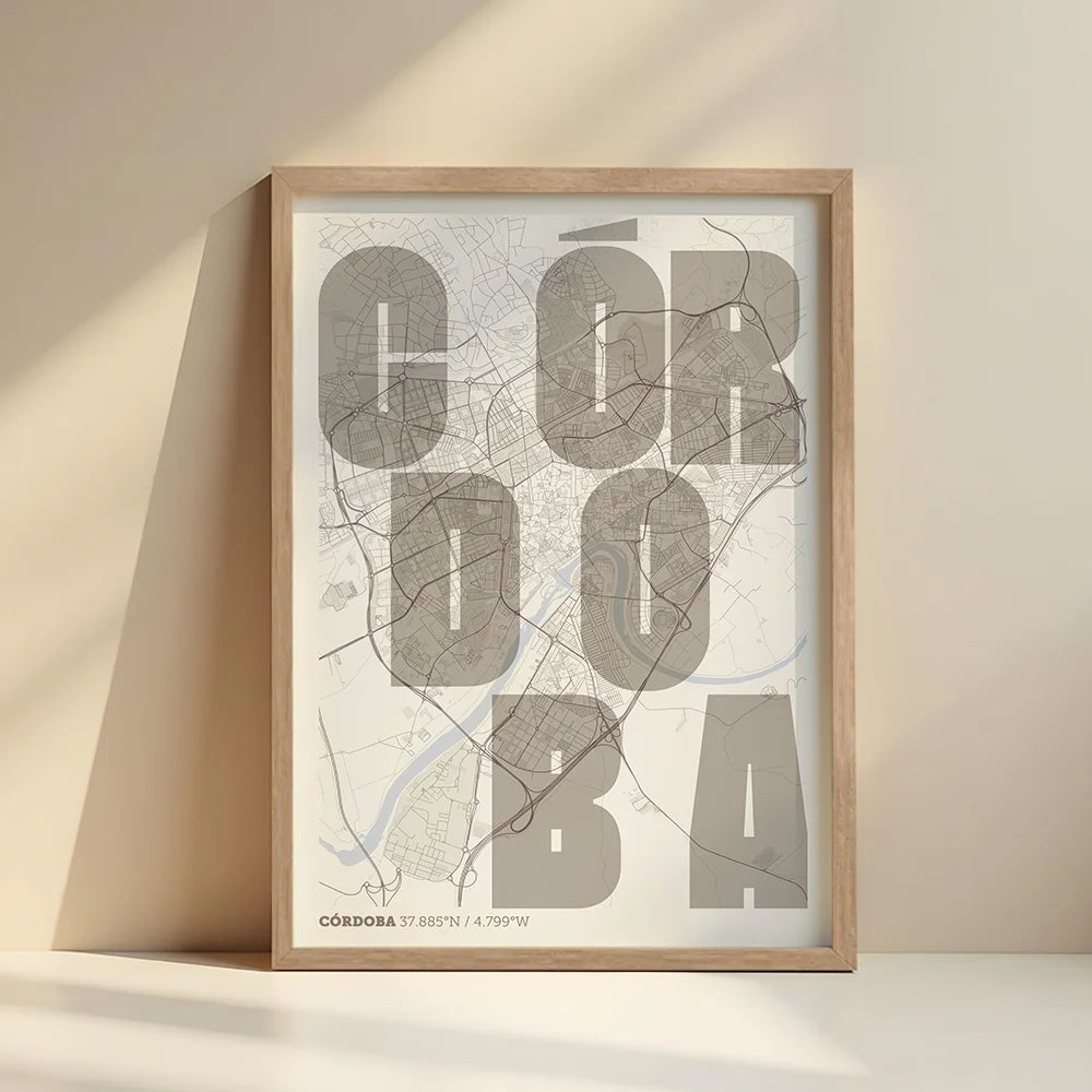 Lámina creativa de Córdoba – Diseño gráfico y tipografía sobre mapa