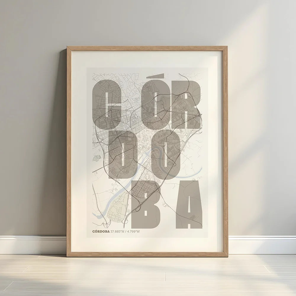Creative print of Cordoba – Graphic design and typography on a map