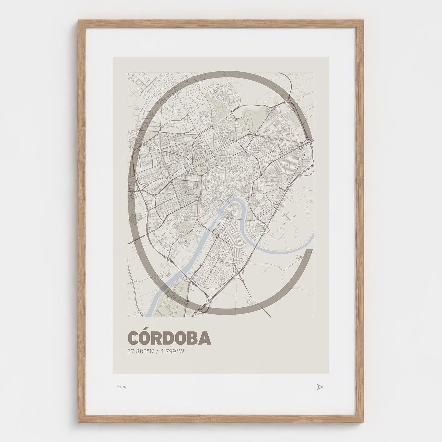 Lámina tipográfica de Cordoba – diseño Ultrafina, marco de madera natural