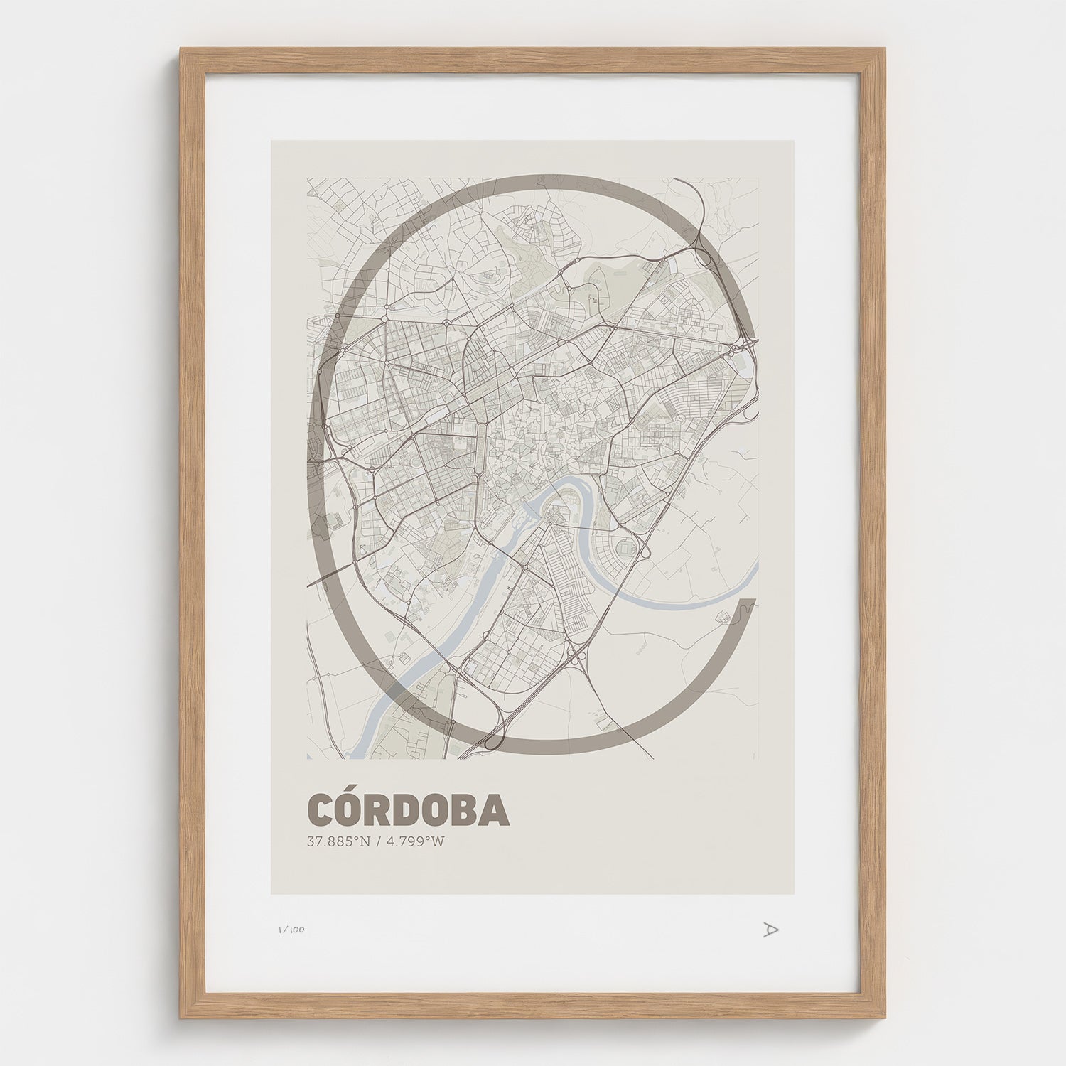 Lámina tipográfica de Cordoba – diseño Ultrafina, marco de madera natural