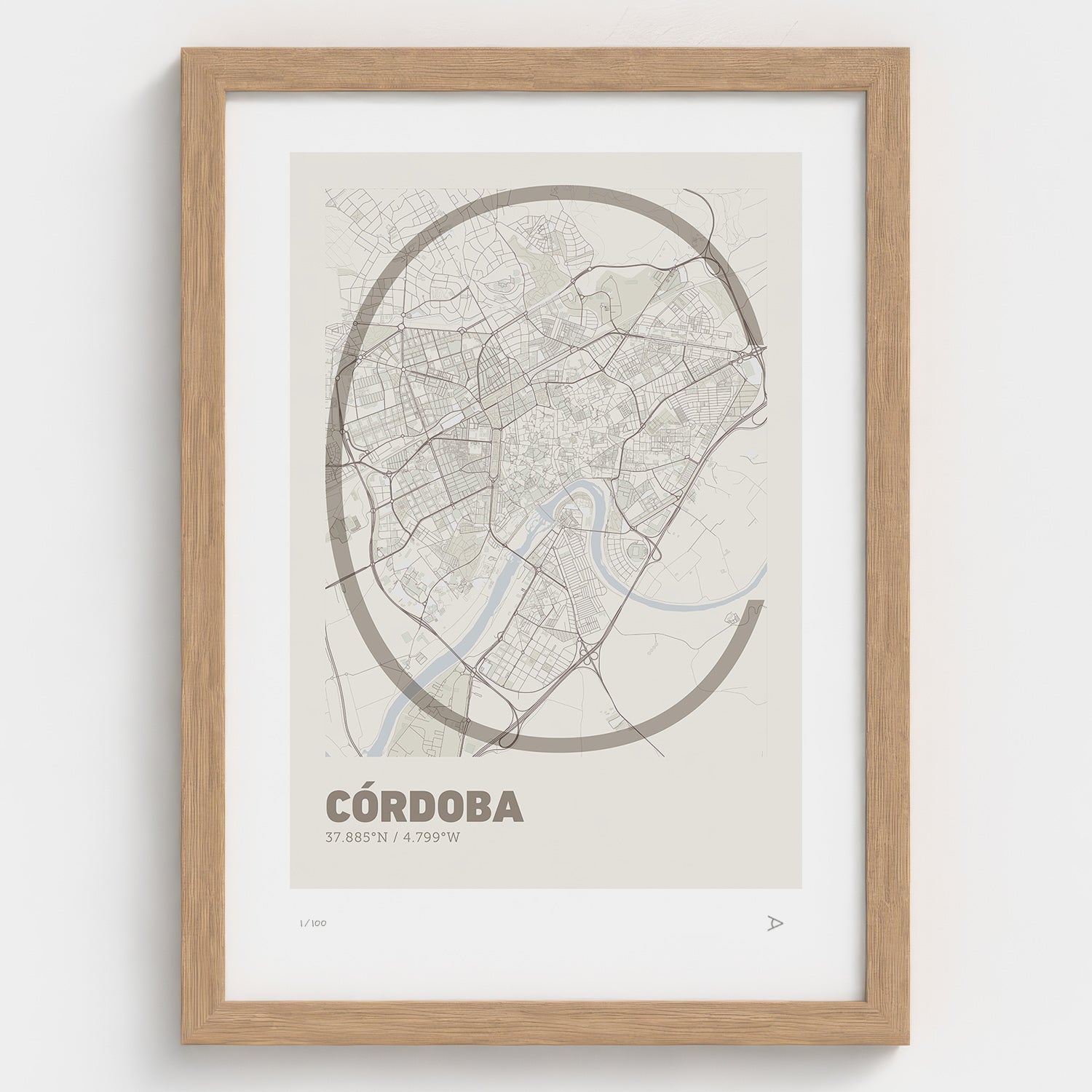Lámina tipográfica de Cordoba – diseño Ultrafina, marco de madera natural