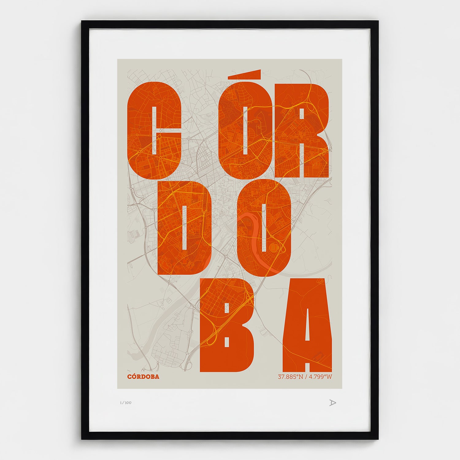 Lámina tipográfica de Cordoba – diseño Revoltosa, marco negro