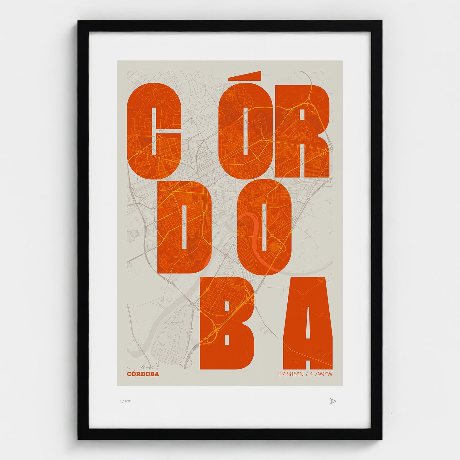 Lámina tipográfica de Cordoba – diseño Revoltosa, marco negro