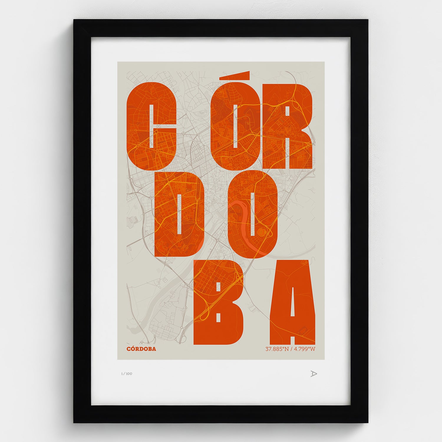 Lámina tipográfica de Cordoba – diseño Revoltosa, marco negro