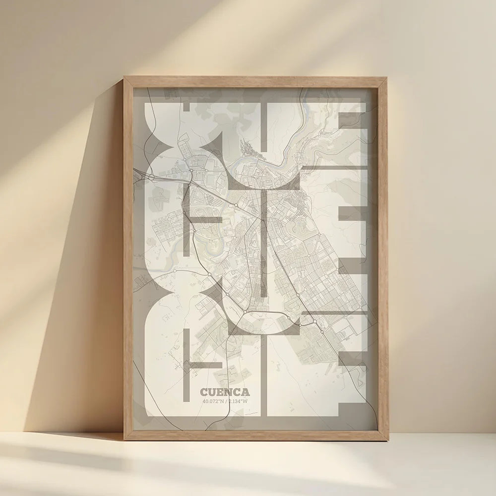 Póster artístico de Cuenca con tipografía geométrica - Decoración personalizada