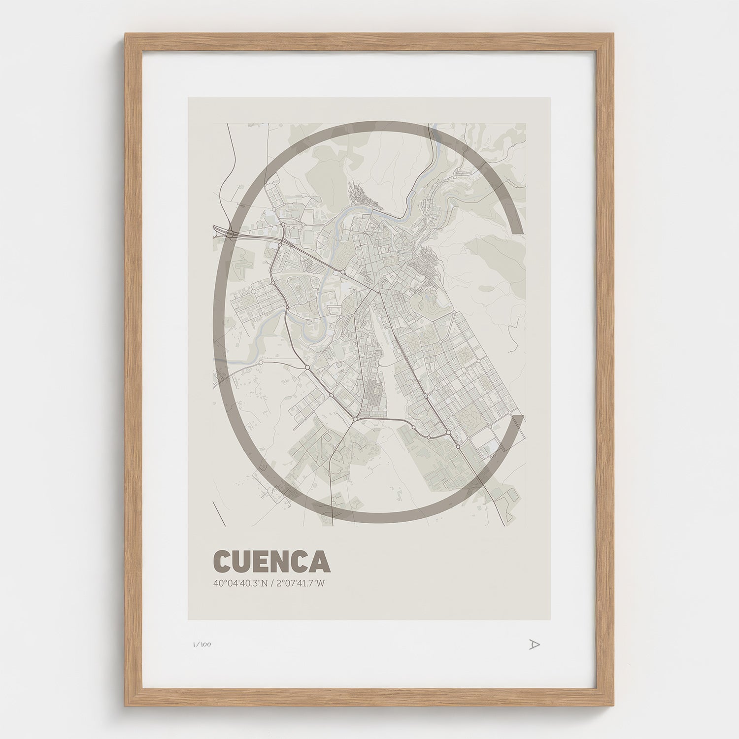 Lámina tipográfica de Cuenca – diseño Ultrafina, marco de madera natural