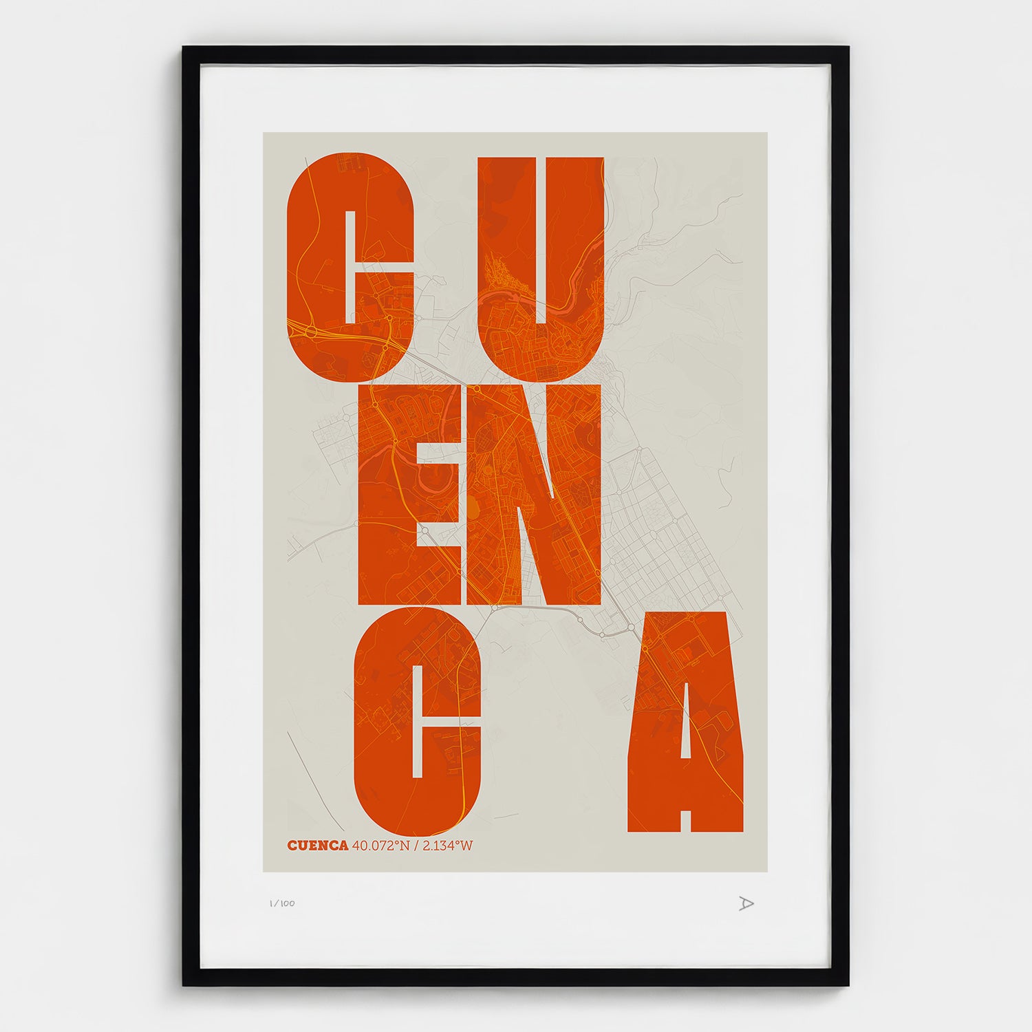 Lámina tipográfica de Cuenca – diseño Revoltosa, marco negro