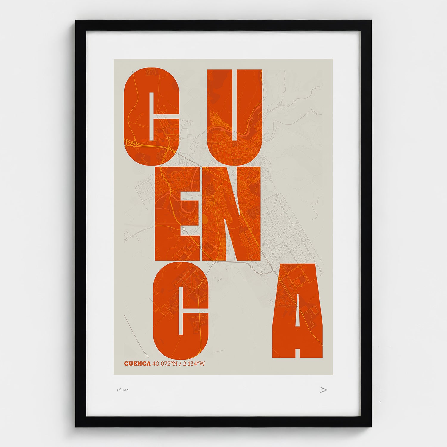 Lámina tipográfica de Cuenca – diseño Revoltosa, marco negro