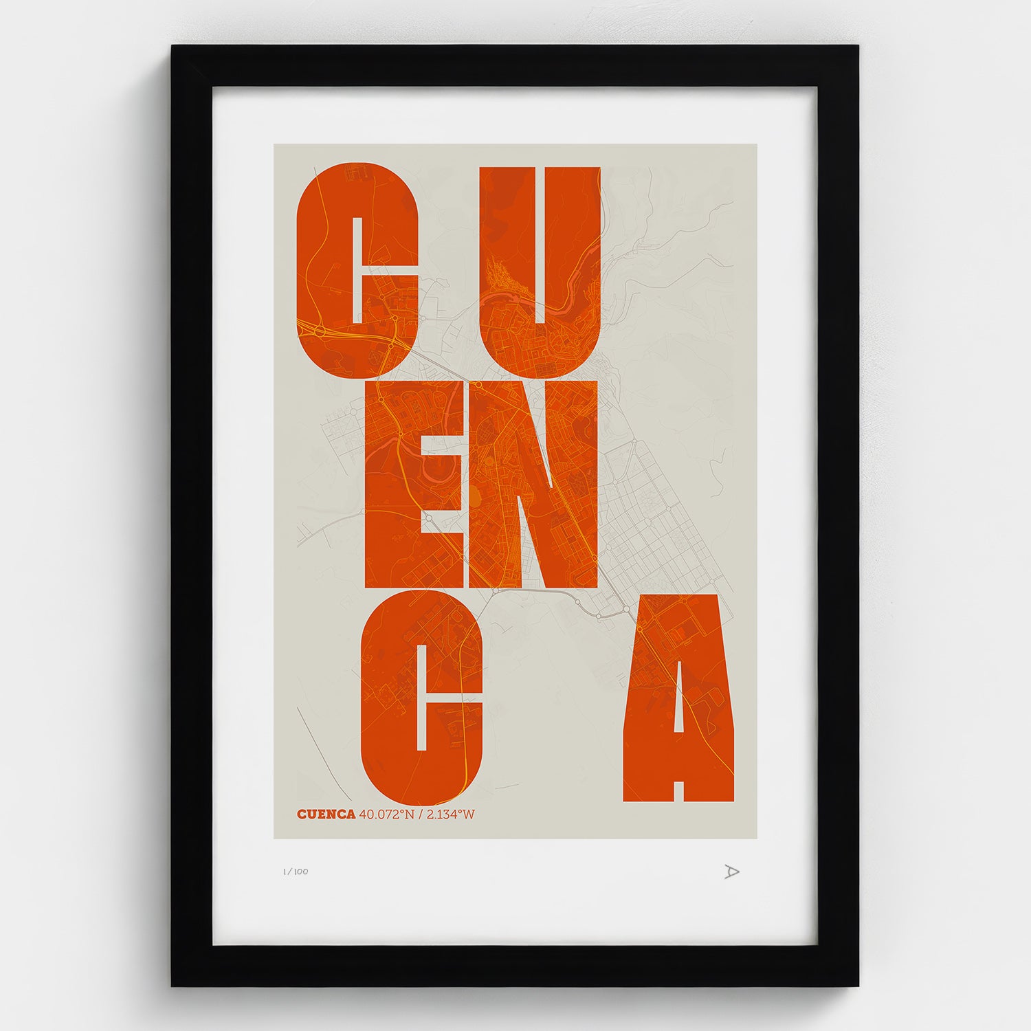 Lámina tipográfica de Cuenca – diseño Revoltosa, marco negro