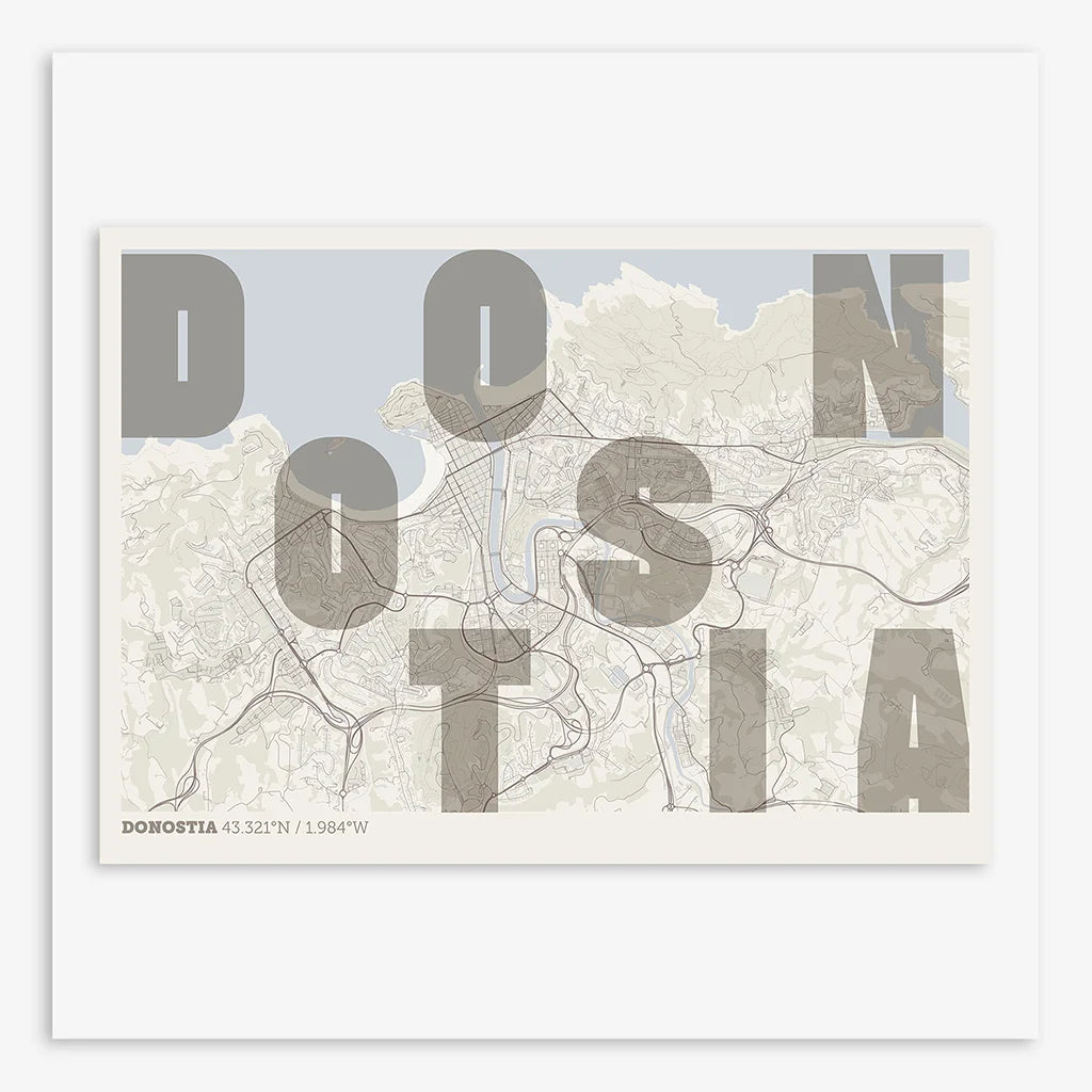 Creative print of Donostia – Graphic design and typography on a map